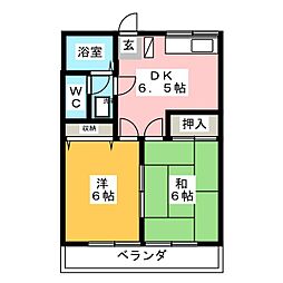 エレガンスセキグチ第5 2階2DKの間取り