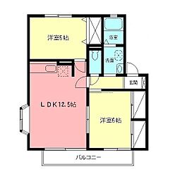 ボナールハウスI 2階2LDKの間取り