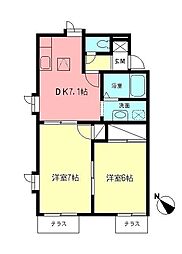 パークハイツ 1階2DKの間取り