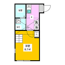 クレール南橋本 1階1Kの間取り