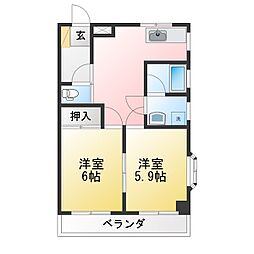 矢島ハイツ 2DKの間取図画像