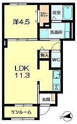 JR片町線(学研都市線) 西木津駅 徒歩10分の賃貸アパート 1階1LDKの間取り