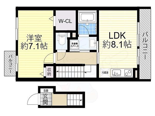 ドゥフロレアールヨシノ ｜大阪府豊中市豊南町西５丁目(賃貸アパート1LDK・2階・45.36㎡)の写真 その2