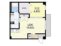 フィユフラッツ豊津Luxe 3階1LDKの間取り