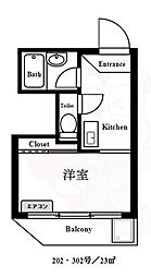 クレストコート ワンルームの間取図画像
