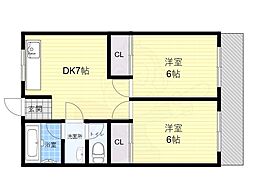 マンションアルブル 2DKの間取図画像