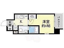 エスリード新大阪NORTH 1Kの間取図画像