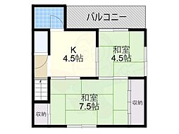 第3松ノ内荘 2Kの間取図画像