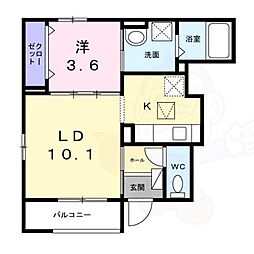 コート向田EAST 1階1LDKの間取り