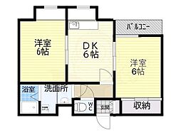 蔵野北野ビル 2DKの間取図画像