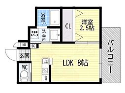 ワコーレヴィータ伊丹西台 1LDKの間取図画像