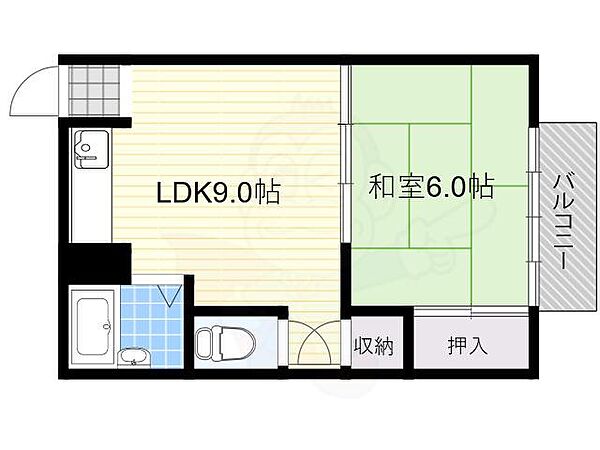 萩田マンション 206｜大阪府大阪市東淀川区豊里６丁目(賃貸マンション1LDK・2階・40.00㎡)の写真 その2