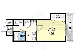 東明マンション東三国 2階1Kの間取り
