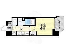 プレサンスブルーム東三国 9階1Kの間取り