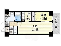 阪急宝塚本線 三国駅 徒歩1分の賃貸マンション 3階1LDKの間取り