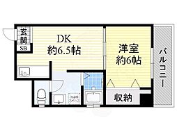 レクシア新大阪 1DKの間取図画像