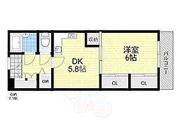 ファミールハイツ北大阪5号棟弐番館 1DKの間取図画像