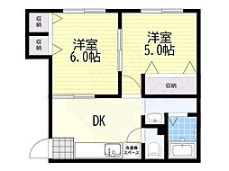 中マンション 2DKの間取図画像