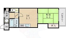 ファミールハイツ北大阪5号棟弐番館 1DKの間取図画像