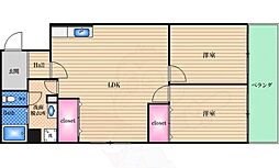 生島リバーサイドマンションA棟 2LDKの間取図画像