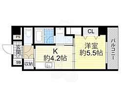 グランフォレテE田川 1Kの間取図画像
