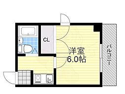 スリーデイズ新大阪 1Kの間取図画像