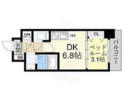 アドバンス江坂ラシュレ 1DKの間取図画像