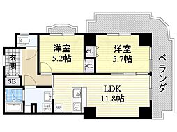 豊里アーバンハイツ 2LDKの間取図画像
