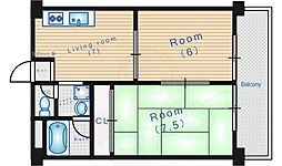 メゾン豊津 2DKの間取図画像