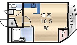 ラピュタ牧野阪 1階ワンルームの間取り