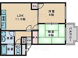 JR片町線(学研都市線) 津田駅 徒歩4分の賃貸マンション 2階2LDKの間取り