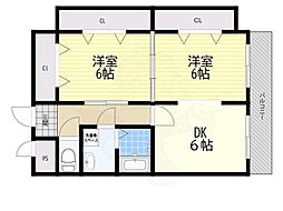 ニューハイツ岡山手 2DKの間取図画像