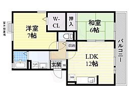 ドミール岡山手 2LDKの間取図画像