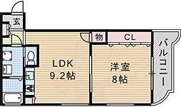 パティオス岡山手 1LDKの間取図画像