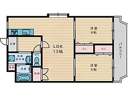 サンライト星ケ丘 2LDKの間取図画像