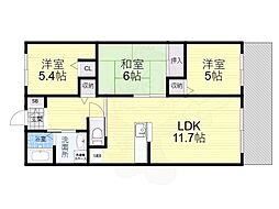 グリーンエクセル稲野 1階3LDKの間取り