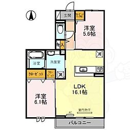 D-room南塚口 3階2LDKの間取り