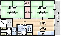 第2ハイツ武庫庄 2DKの間取図画像
