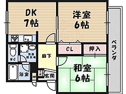 青葉ハイツ 2DKの間取図画像