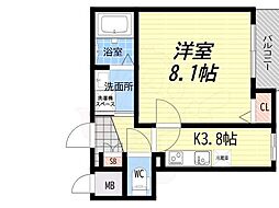 尼崎市元浜町3丁目アパート 1Kの間取図画像