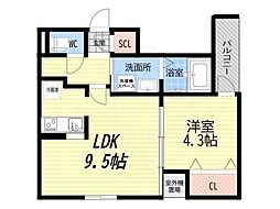Louis Apartment 武庫川 1LDKの間取図画像
