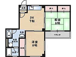 共栄コーポラス 2DKの間取図画像