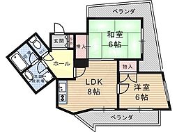 武庫之荘ジェメッリ 2LDKの間取図画像