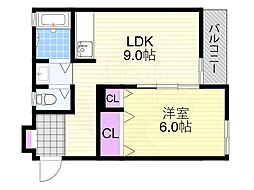 江本ビル 2階1LDKの間取り