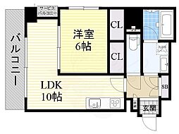 CITY SPIRE十三東 6階1LDKの間取り