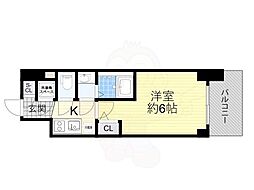 エスリードレジデンス大阪ウエストコート 6階1Kの間取り