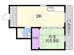 第2リバーフィールドマンション 1DKの間取図画像