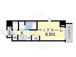 ブロード塚本駅前レジデンス 2階1Kの間取り