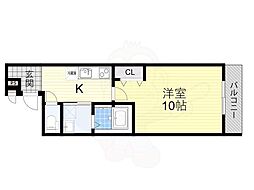 阪急宝塚本線 十三駅 徒歩10分の賃貸アパート 2階1Kの間取り