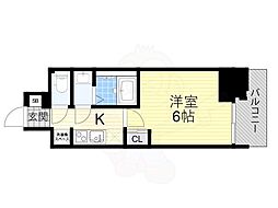 プランドール新北野 9階1Kの間取り